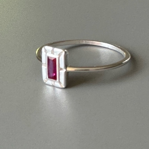 Sterling Silver Created Baguette Ruby Ring - Picture 6 of 17
